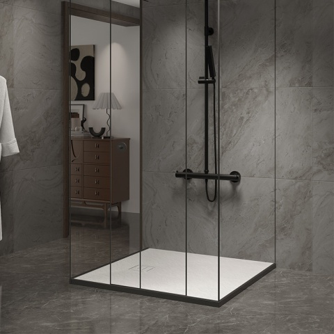 BRODZIK PRYSZNICOWY KAMIENNY KWADRATOWY SLIM RIKO BIAŁY 90x90 CM