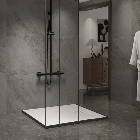 BRODZIK PRYSZNICOWY KAMIENNY KWADRATOWY SLIM RIKO BIAŁY 90x90 CM