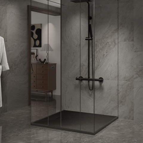 BRODZIK PRYSZNICOWY KAMIENNY KWADRATOWY SLIM RIKO CZARNY 80x80 CM