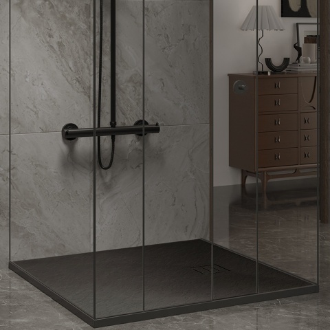 BRODZIK PRYSZNICOWY KAMIENNY KWADRATOWY SLIM RIKO CZARNY 80x80 CM