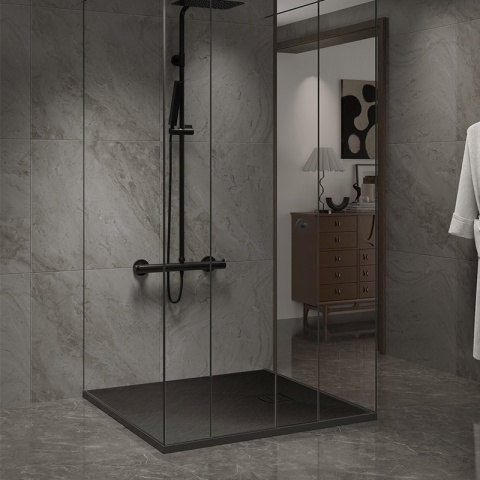 BRODZIK PRYSZNICOWY KAMIENNY KWADRATOWY SLIM RIKO CZARNY 90x90 CM