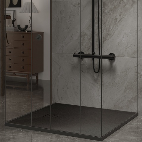 BRODZIK PRYSZNICOWY KAMIENNY KWADRATOWY SLIM RIKO CZARNY 90x90 CM