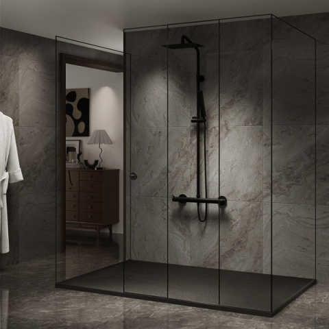 BRODZIK PRYSZNICOWY KAMIENNY PROSTOKĄTNY SLIM RIKO CZARNY 120x90 CM