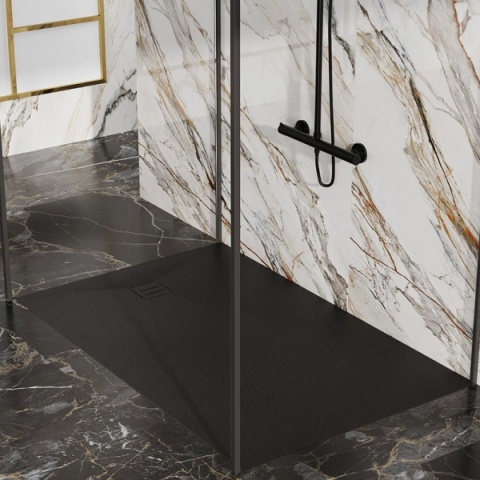 BRODZIK PRYSZNICOWY KAMIENNY PROSTOKĄTNY SLIM RIKO CZARNY 140x90 CM