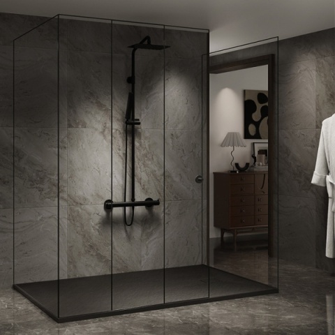 BRODZIK PRYSZNICOWY KAMIENNY PROSTOKĄTNY SLIM RIKO CZARNY 150x90 CM