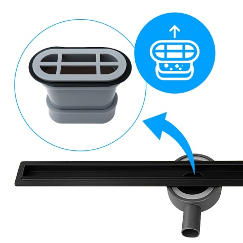 ODPŁYW LINIOWY 100 CM CZARNY OBROTOWY NISKI SYFON WYSOKA PRZEPUSTOWOŚĆ DL03
