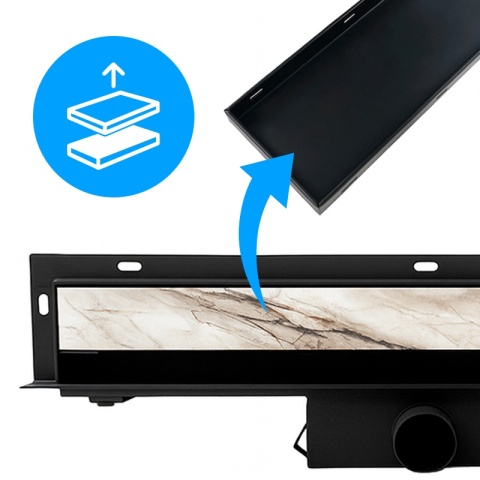 ODPŁYW LINIOWY ŚCIENNY 60 CM CZARNY NISKI SYFON WYSOKA PRZEPUSTOWOŚĆ DL09