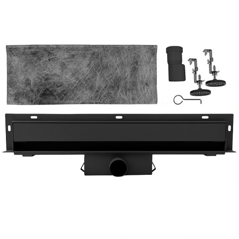 ODPŁYW LINIOWY ŚCIENNY 70 CM CZARNY NISKI SYFON WYSOKA PRZEPUSTOWOŚĆ DL09