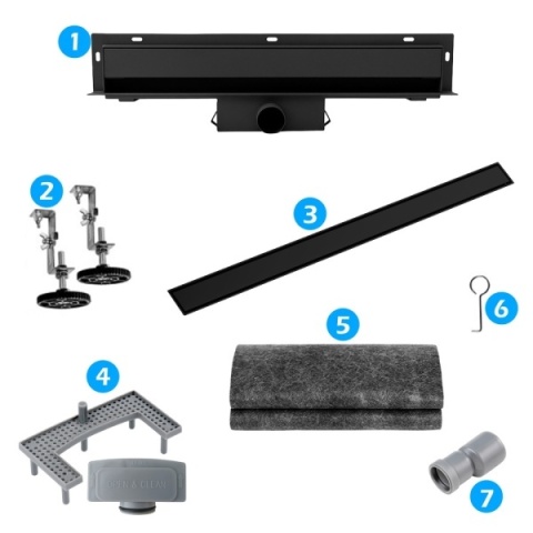 ODPŁYW LINIOWY ŚCIENNY 70 CM CZARNY NISKI SYFON WYSOKA PRZEPUSTOWOŚĆ DL09