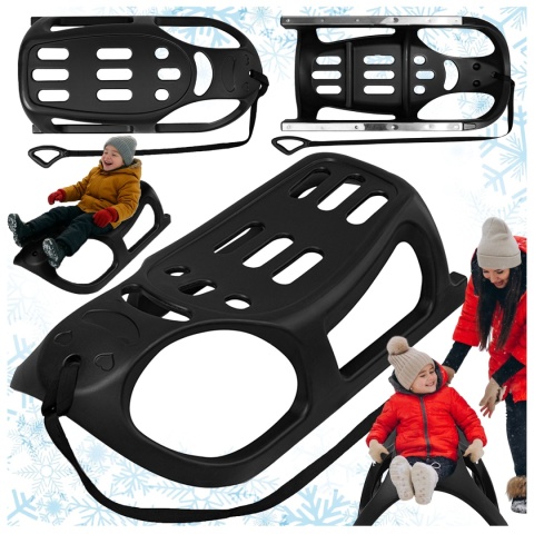 SANKI PLASTIKOWE DLA DZIECI DUŻE XXL STALOWE OKUCIA Z RĄCZKĄ OLAF CZARNE