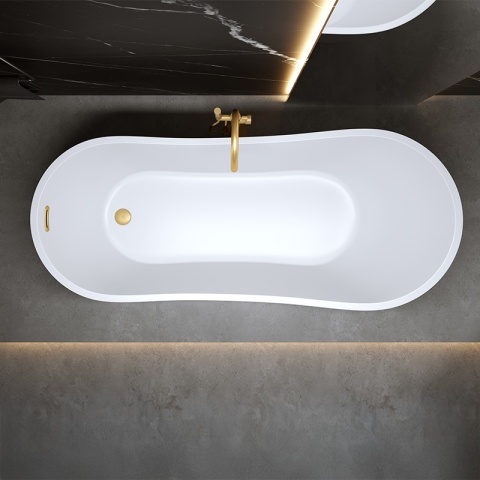 WANNA WOLNOSTOJĄCA FORTE 520B BIAŁA PRZELEW ZŁOTY SZCZOTKOWANY 160x75 CM