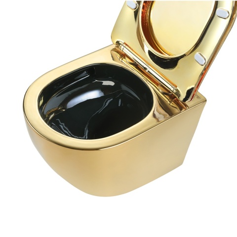 MISKA WC WISZĄCA TORNADO FLOW-GL-BL-TR-03 ZŁOTA DESKA WOLNOOPADAJĄCA DUROPLAST