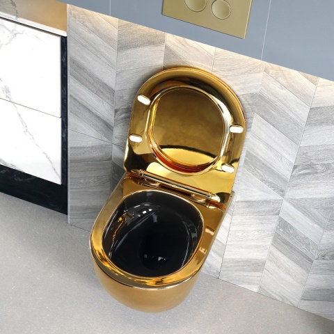 MISKA WC WISZĄCA TORNADO FLOW-GL-BL-TR-03 ZŁOTA DESKA WOLNOOPADAJĄCA DUROPLAST