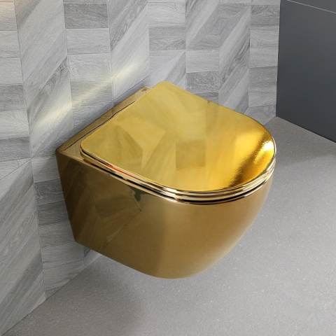 MISKA WC WISZĄCA TORNADO FLOW-GL-BL-TR-03 ZŁOTA DESKA WOLNOOPADAJĄCA DUROPLAST