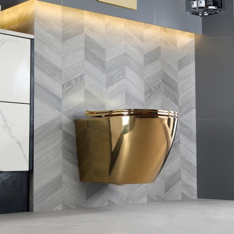 MISKA WC WISZĄCA TORNADO FLOW-GL-BL-TR-03 ZŁOTA DESKA WOLNOOPADAJĄCA DUROPLAST