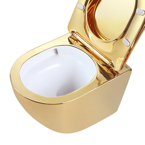 MISKA WC WISZĄCA TORNADO FLOW-GL-WH-TR-03 ZŁOTA DESKA WOLNOOPADAJĄCA DUROPLAST