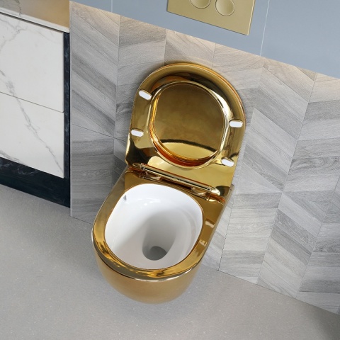 MISKA WC WISZĄCA TORNADO FLOW-GL-WH-TR-03 ZŁOTA DESKA WOLNOOPADAJĄCA DUROPLAST