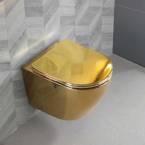 MISKA WC WISZĄCA TORNADO FLOW-GL-WH-TR-03 ZŁOTA DESKA WOLNOOPADAJĄCA DUROPLAST