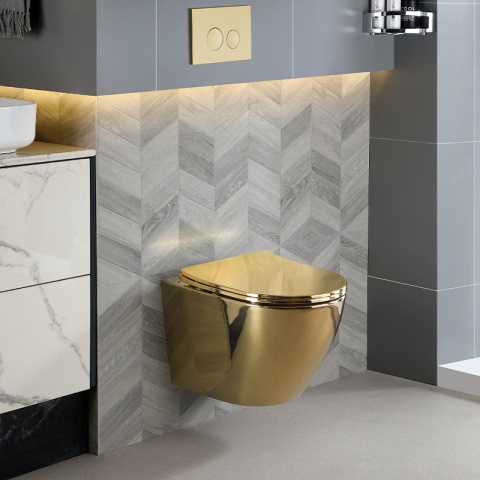 MISKA WC WISZĄCA TORNADO FLOW-GL-WH-TR-03 ZŁOTA DESKA WOLNOOPADAJĄCA DUROPLAST