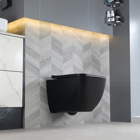 MISKA WC WISZĄCA TORNADO YUZU-MTB-TR-03 CZARNY MAT DESKA WOLNOOPADAJĄCA DUROPLAST