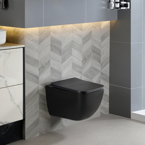 MISKA WC WISZĄCA TORNADO YUZU-MTB-TR-03 CZARNY MAT DESKA WOLNOOPADAJĄCA DUROPLAST