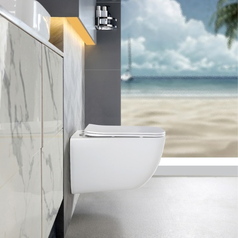 MISKA WC WISZĄCA TORNADO YUZU-WH-TR-03 BIAŁA DESKA WOLNOOPADAJĄCA DUROPLAST