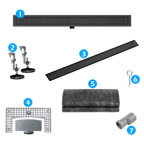 ODPŁYW LINIOWY 80 CM CZARNY NISKI SYFON WYSOKA PRZEPUSTOWOŚĆ DL01 WAVE