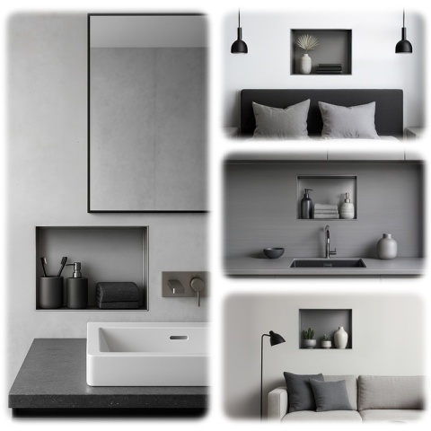 PÓŁKA ŁAZIENKOWA WNĘKOWA UNO BEZ KOŁNIERZA CHROM 45X30X7 CM