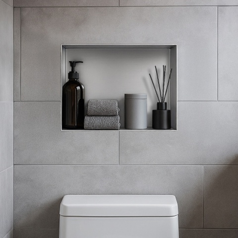 PÓŁKA ŁAZIENKOWA WNĘKOWA UNO BEZ KOŁNIERZA CHROM 45X30X7 CM