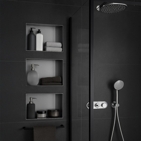 PÓŁKA ŁAZIENKOWA WNĘKOWA UNO BEZ KOŁNIERZA CHROM 45X30X7 CM