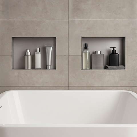 PÓŁKA ŁAZIENKOWA WNĘKOWA UNO BEZ KOŁNIERZA CHROM 45X30X7 CM