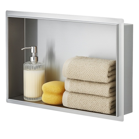 PÓŁKA ŁAZIENKOWA WNĘKOWA UNO BEZ KOŁNIERZA CHROM 45X30X7 CM