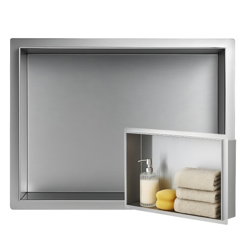 PÓŁKA ŁAZIENKOWA WNĘKOWA UNO BEZ KOŁNIERZA CHROM 45X30X7 CM