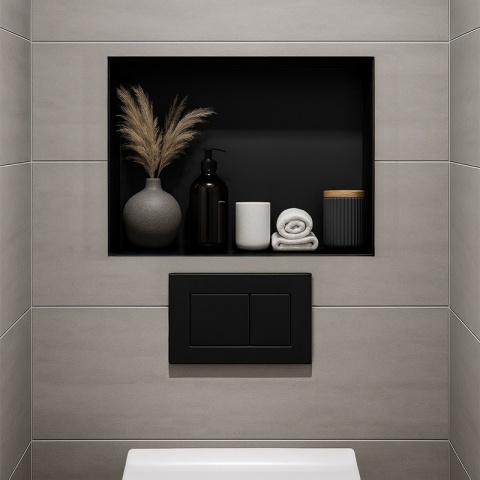 PÓŁKA ŁAZIENKOWA WNĘKOWA UNO BEZ KOŁNIERZA CZARNA 45X30X10 CM