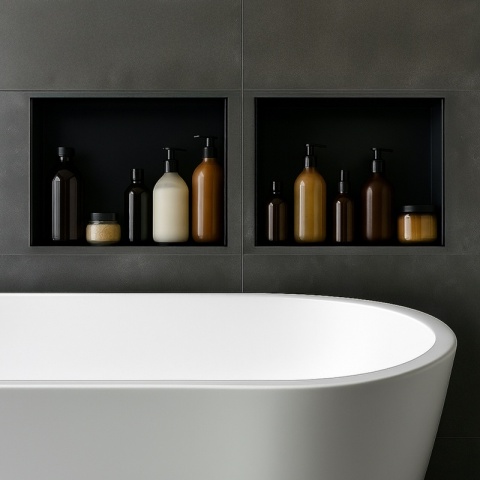 PÓŁKA ŁAZIENKOWA WNĘKOWA UNO BEZ KOŁNIERZA CZARNA 45X30X10 CM