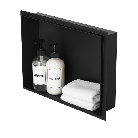 PÓŁKA ŁAZIENKOWA WNĘKOWA UNO BEZ KOŁNIERZA CZARNA 45X30X10 CM