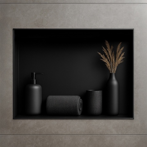 PÓŁKA ŁAZIENKOWA WNĘKOWA UNO BEZ KOŁNIERZA CZARNA 45X30X7 CM