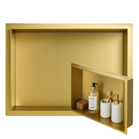 PÓŁKA ŁAZIENKOWA WNĘKOWA UNO BEZ KOŁNIERZA ZŁOTA 45X30X10 CM