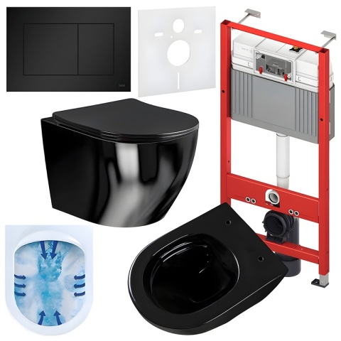 ZESTAW PODTYNKOWY WC STELAŻ TECE MISKA MIZU-BL-RIM-03 PRZYCISK TC-9240407 CZARNY MAT