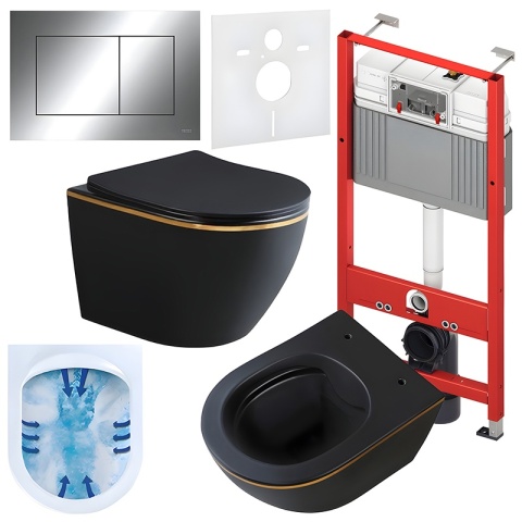 ZESTAW PODTYNKOWY WC STELAŻ TECE MISKA MIZU-MTB-GL-RIM-03 PRZYCISK TC-9240401 CHROM