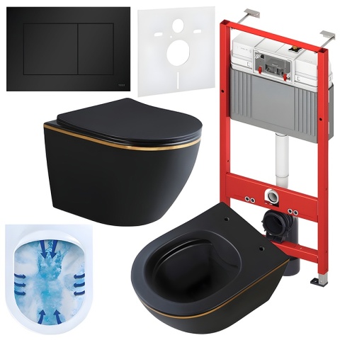 ZESTAW PODTYNKOWY WC STELAŻ TECE MISKA MIZU-MTB-GL-RIM-03 PRZYCISK TC-9240407 CZARNY MAT