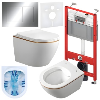 ZESTAW PODTYNKOWY WC STELAŻ TECE MISKA MIZU-WH-GL-RIM-03 PRZYCISK TC-9240401 CHROM