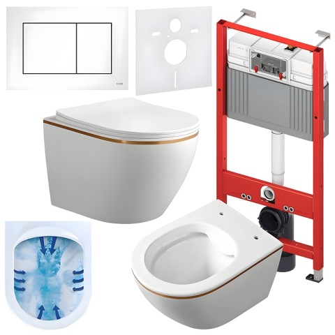 ZESTAW PODTYNKOWY WC STELAŻ TECE MISKA MIZU-WH-GL-RIM-03 PRZYCISK TC-9240417 BIAŁY MAT