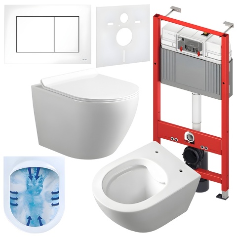 ZESTAW PODTYNKOWY WC STELAŻ TECE MISKA MIZU-WH-RIM-01 PRZYCISK TC-9240400 BIAŁY POŁYSK