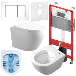 ZESTAW PODTYNKOWY WC STELAŻ TECE MISKA MIZU-WH-RIM-02 PRZYCISK TC-9240400 BIAŁY POŁYSK