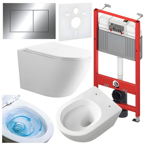 ZESTAW PODTYNKOWY WC STELAŻ TECE MISKA MIZU-WH-TR-03 PRZYCISK TC-9240401 CHROM