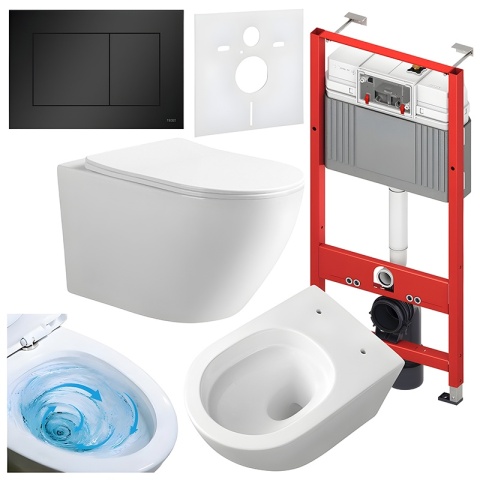 ZESTAW PODTYNKOWY WC STELAŻ TECE MISKA MIZU-WH-TR-03 PRZYCISK TC-9240407 CZARNY MAT