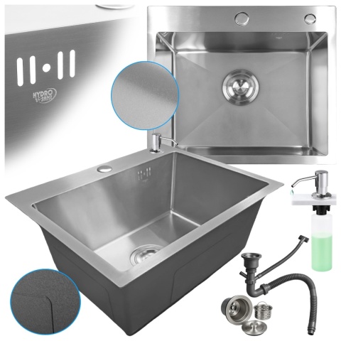 ZLEW KUCHENNY ZLEWOZMYWAK JEDNOKOMOROWY STALOWY INOX ALOR-CH-50X45 DOZOWNIK SYFON UCHWYTY