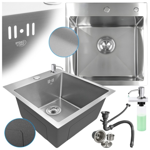 ZLEW KUCHENNY ZLEWOZMYWAK JEDNOKOMOROWY STALOWY INOX ALOR-CH-50X50 DOZOWNIK SYFON UCHWYTY
