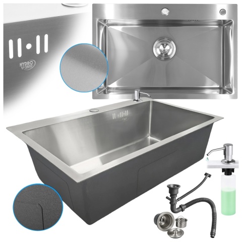 ZLEW KUCHENNY ZLEWOZMYWAK JEDNOKOMOROWY STALOWY INOX ALOR-CH-68X45 DOZOWNIK SYFON UCHWYTY